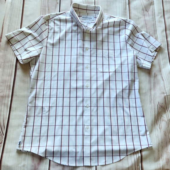 Mizzen+Main "Leeward" Plaid Short Sleeve Shirt White Red, Men's Size XL Trim Fit - Picture 2 of 11